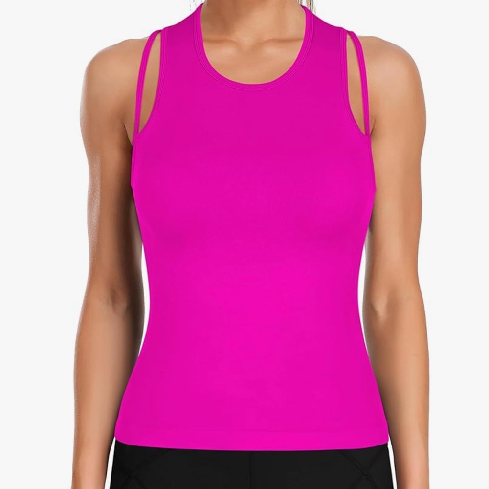 Attraco Hot Pink Cropped Workout Top Gym Tank Top New Size XL